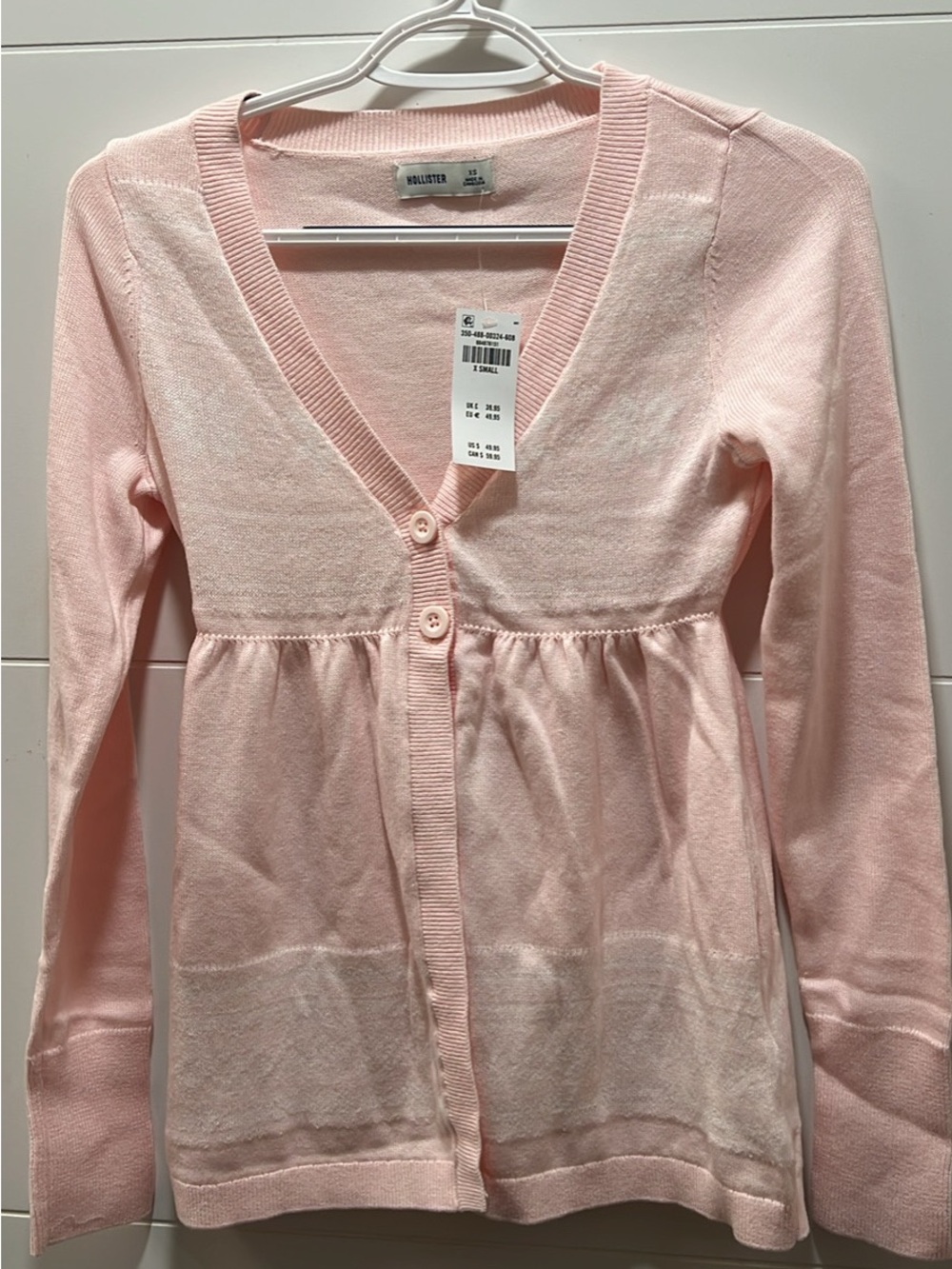 Hollister Women's Light Pink V-Neck Button Babydoll Cardigan
